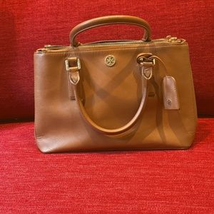 TORY BURCH Saffiano Leather Robinson Double Zip Large Tote Crossbody Bag